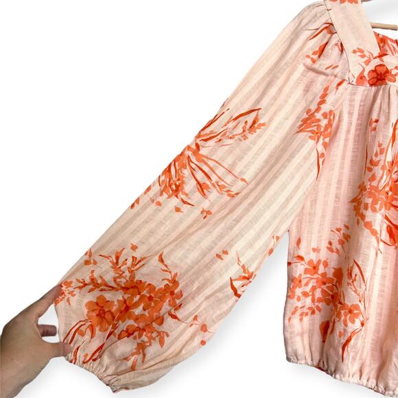 Joie 100% Linen Balloon Sleeve Square Neck Floral Peasant Blouse Women's Size S - Picture 5 of 9
